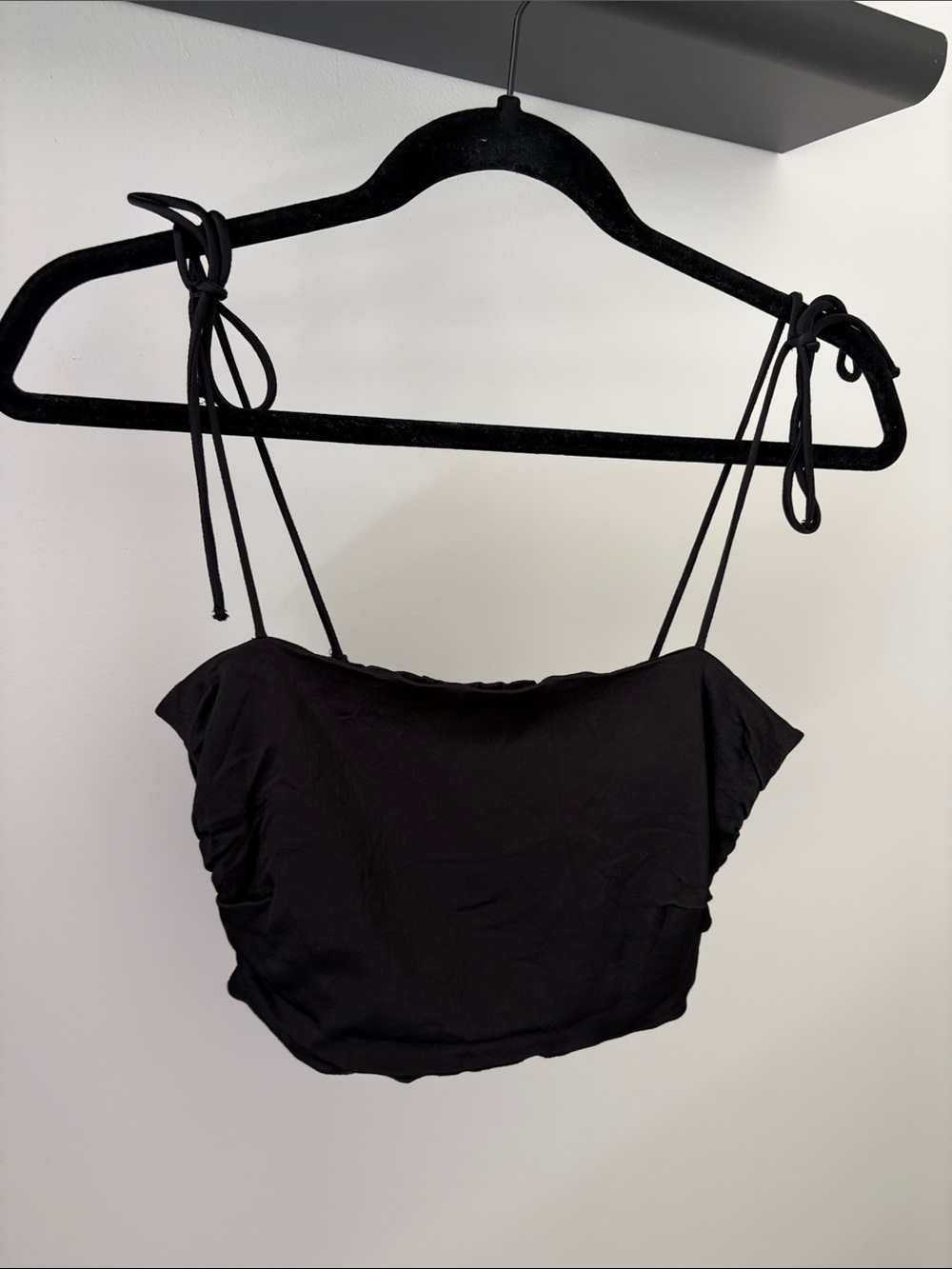 Zara-Black Tie-Shoulder Cropped Tank Top - Women
